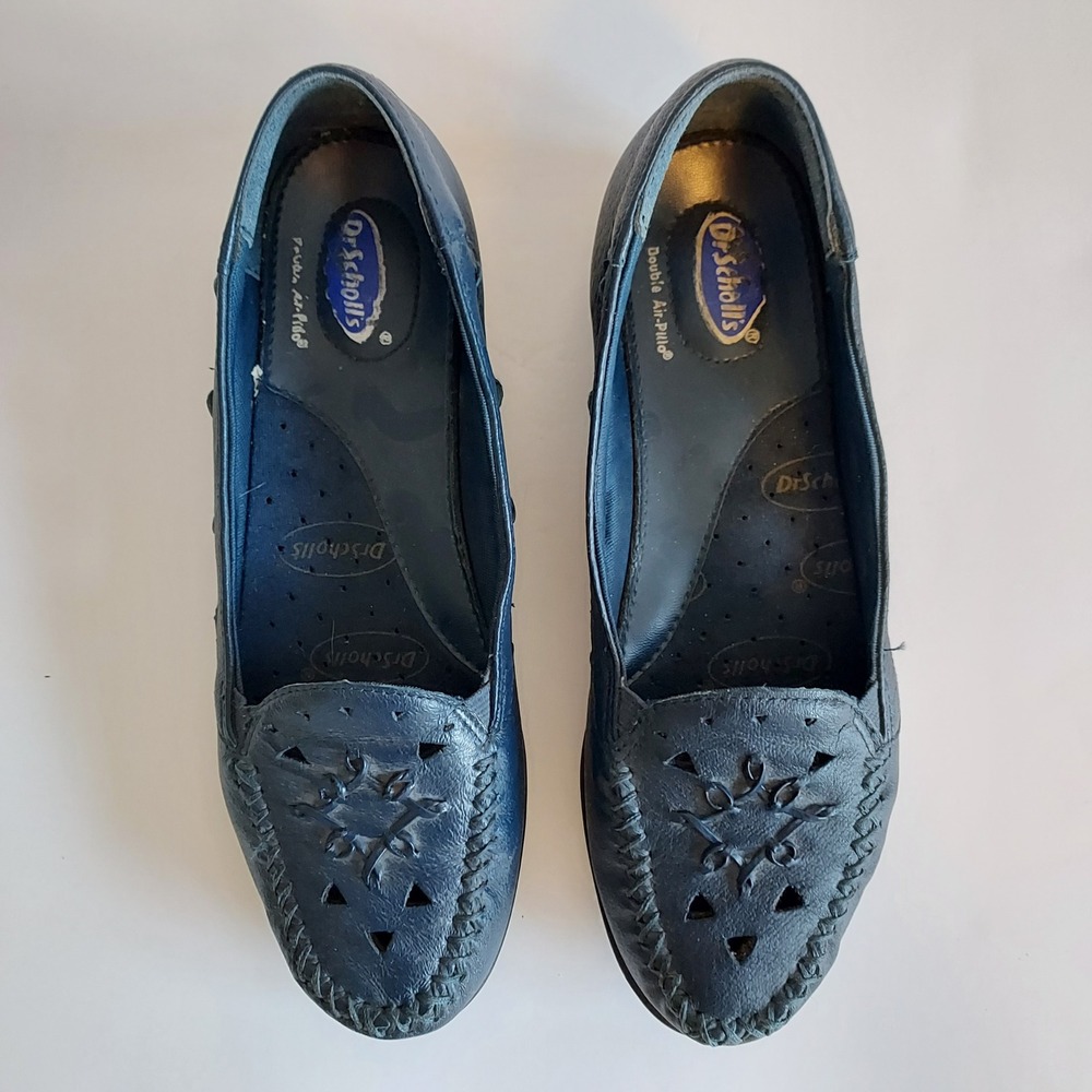 Dr Scholls Womens Navy Blue Leather Cutout Slip On Loafer Shoes 7.5M E61-15 - Picture 3 of 9